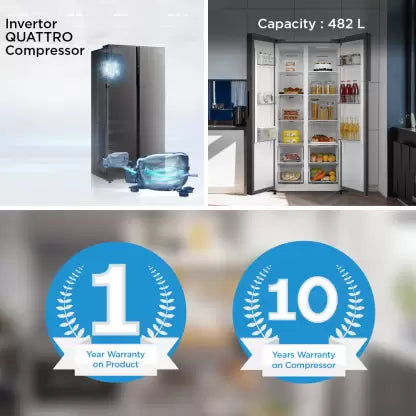 Midea 482 L Frost Free Side by Side Refrigerator  (Black, MDRS619FGG28IND) (OPEN BOX) Midea 482 L Frost Free Side by Side Refrigerator  (Black, MDRS619FGG28IND) (OPEN BOX)